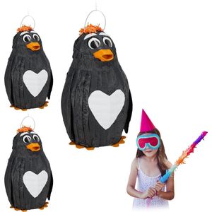 Relaxdays 3x pinata pinguin - verjaardag - pinguïn piñata - kinderen - 42 cm - decoratie