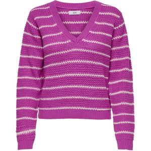 Jacqueline de Yong Trui Jdyellen L/s V-neck Stripe Pullover 15328337 Rose Violet/whitecap Gray Dames Maat - XXL