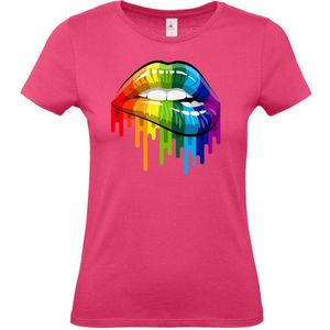 Dames T-shirt Rainbow Lips | Gay pride shirt kleding | Regenboog kleuren | LGBTQ | Roze dames | maat M