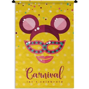 Wandkleed Carnaval - Carnival met masker op een gele achtergrond Wandkleed katoen 60x90 cm - Wandtapijt met foto