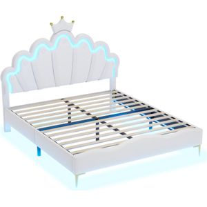 Gotagee Gestoffeerd bed 140x200cm Plat bed (Zonder matras) Met LED Wit PU Tweepersoonsbed