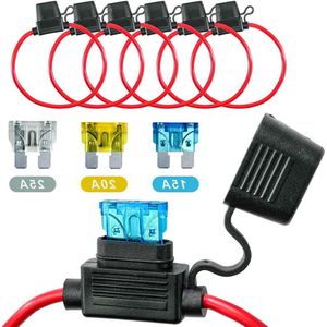 6 stuks 12 AWG zekeringhouders voor auto vrachtwagen motorfiets waterdicht met inline platte zekeringen koperen kabel standaard zekeringen voor auto/boot 2 x 15 A 2 x 20 A 2 x 25 A