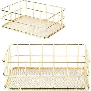 Goudkleurige ijzeren opbergmand draadgaas bureau-organizer thuis (klein) met gouden handgrepen