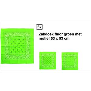 6x Zakdoek fluor groen met motief 53cm x 53cm - - zakdoek bandana boeren carnaval feest sjaal festival themafeest