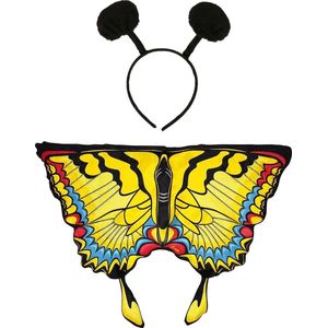 Vlinder verkleed set - vleugels en diadeem - geel - kinderen - carnaval verkleed accessoires