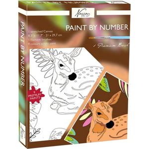 Schilderen op nummer volwassenen A4 - Hert variant - Paint by number - 1 canvasdoek A4 - 9 kleuren verf - acrylverf set