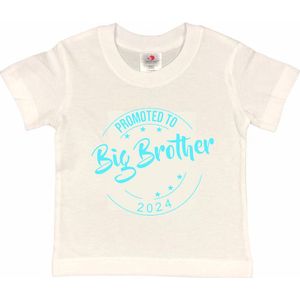 Shirt Aankondiging zwangerschap Promoted to Big Brother 2024 | korte mouw | Wit/aquablauw | maat 122/128 zwangerschap aankondiging bekendmaking Baby big bro brother Grote Broer