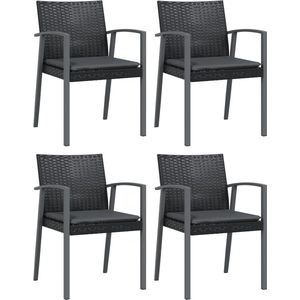 VidaXL Tuinstoelen 4 st met Kussens - Poly Rattan Zwart