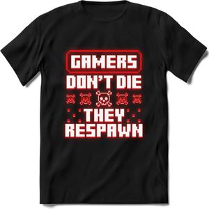Gamers don't die pixel T-shirt | Neon Rood | Gaming kleding | Grappig game verjaardag cadeau shirt Heren – Dames – Unisex | - Zwart - XXL