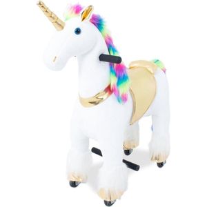 Kijana Unicorn Rijdend Paard – Eenhoorn Hobbelfiguur met Wielen - 54cm Zit Hoogte - Stabiel & Veilig - Klein - Stuurbare handvaten - Regenboog
