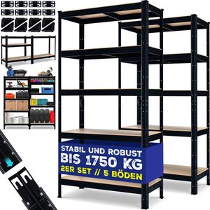 MASKO® Opbergrek / Stellingkasten / Magazijnstelling set van 2 Opbergrekken voor zwaar gebruik, kelderrekken, belastbaar tot 875 kg, 5 verstelbare legborden, MDF-panelen Opbergrekken van metaal - 2x Zwart, 875kg, 2x 180x90x40cm, 5 schappen