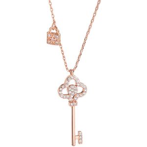 Schitterende Rose Plated Zilveren Halsketting met Sleutel en Slotje