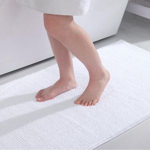 Chenille badkamertapijt, antislip badmat, wasbare badmat, zachte badmat, absorberende douchemat voor badkamer - 40 x 60 cm, wit