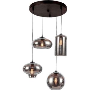 Hanglamp - Illusion glas - 4 mix - Smoke glas - 4 licht - Mix bollen - Woonkamer - Decoratie - Woning - Style