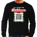 Kerst QR code kersttrui All I want: Geen Kut kerst muziek heren zwart - Bellatio Christmas sweaters S