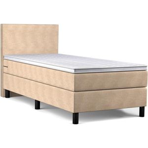 Beddenbriljant Boxspring Bravo - 80x200 - Beige - Bonellvering - Stof - Inclusief Topper - Bed compleet