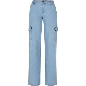 Urban Classics - High Waist Straight Denim Cargobroek - Taille, 29 inch - Blauw