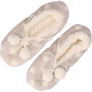 Grijze/witte sterren ballerina pantoffels/sloffen voor dames - Huissloffen voor vrouwen 40-42