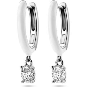 Zilver Gerhodineerd Klapoorringen Zirkonia En Wit Emaille 1338591