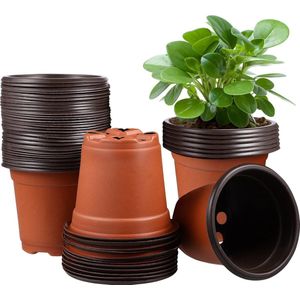 Kunststof bloempotten, kweekpotten, 50 stuks, 12 cm, sierpot, vetplanten, zaailingen, plantenpot, plantenbak, ademend, voor binnen en buiten, tuin, kamer, broeikas