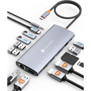 14-in-1 dockingstation met dubbele monitor USB C naar Dual HDMI Displayport Ethernet RJ45 100 W PD USB 3.0/2.0 SD/TF en audio voor MacBook HP Dell