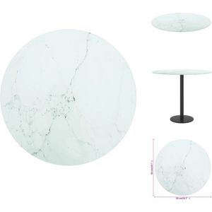 vidaXL Tafelblad - Tafelbladen - Vervangend Tafelblad - Vervangende Tafelbladen - Tafelblad Ø50x0,8 cm gehard glas met marmeren design wit
