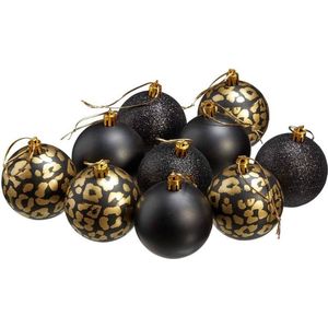Luxe kerstballen - Zwart / Goud - Panter print - Set van 10 - Kerst - Kerstboom versiering - Kerst -