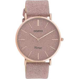 OOZOO Vintage series - rosé goudkleurige horloge met oud roze leren band - C20161 - Ø40