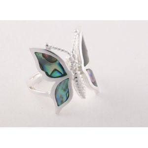 Zilveren vlinder ring met abalone schelp - maat 17