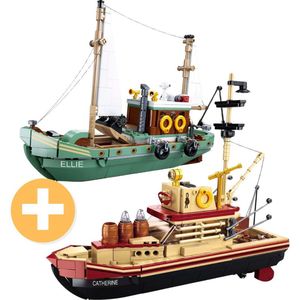 Sluban - Vissers boten | Scheepvaart & zeilboot avonturen | Classic creator ideas technic | STEM educatief speelgoed bouwpakket compatible met lego | Schip modelbouw volwassenen & kinderen | Bekend van DVD film Jaws | Incl. haai | 1202 bouwstenen