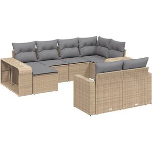 vidaXL 10-delige Loungeset met kussens poly rattan beige - Loungeset - Loungesets - Tuinset - Tuinbank
