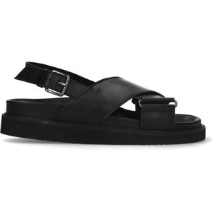 Sacha - Dames - Zwarte leren plateau sandalen met gekruiste banden - Maat 37