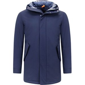 Luxe Halflange Parka Heren met Capuchon - Blauw