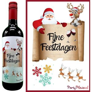 Wijnetiket Kerst - Wijnlabel Feestdagen - Kerstcadeau voor volwassenen - Wijn cadeau kado - Wijncadeau - Fijne Feestdagen