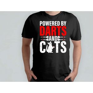 Powered by Darts and Cats - T Shirt - Cats - Gift - Cadeau - CatLovers - Meow - KittyLove - Katten - Kattenliefhebbers - Katjesliefde - Prrrfect