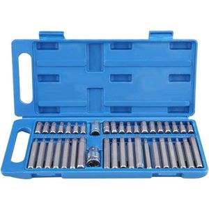 Huvudskruvmejsel Set Torx Bit 40st Alloy Steel Star Socket och Bit Set för Snickare - Huvudskruvmejselset - 1/2 tum 3/8 tum Drive .