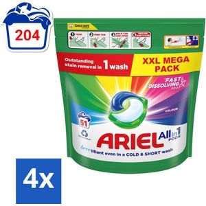 Ariel Color - Wasmiddelcapsules - All-in-1 Pods - Gekleurde Was - 51 Wasbeurten - Voordeelverpakking - 4 stuks