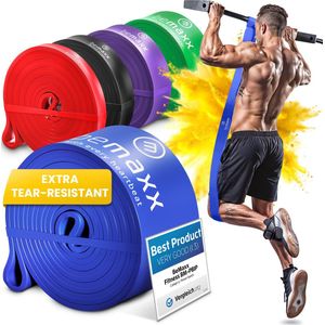bemaxx Pull Up Weerstandsband Elastiek band Fitness + Trainingsgids – Latex Optrek Powerband | Omhoog trekken Optrekhulp Optrekband Gymnastiekband Loop Stretching Assistance Bands Trainingsband Sportband - Blauw