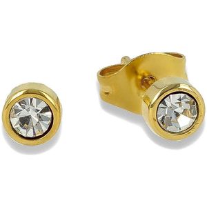 My Bendel Oorsteker goudkleurig met witte zirkonia steen - 4 mm - Goudkleurige oorbellen met wit zirkonia - Met luxe cadeauverpakking