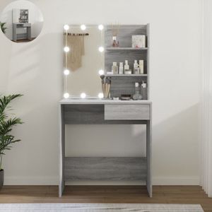 LBB Kaptafel met spiegel en verlichting - Make up tafel - Make up - Toilettafel -Met lades - 74,5 x 40 x 141 cm - Grijs sonoma eiken