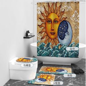 Floraweg Douchegordijn,Shower Curtain,badgordijn,badkamergordijn,Geschilderde zon of maan,-topkwaliteit - digitale printen -Anti Schimmel - Inclusief 12 ringen -met 12 stuks douchegordijnhaken – Waterdicht -Wasbaar- Polyester - 180x200 cm