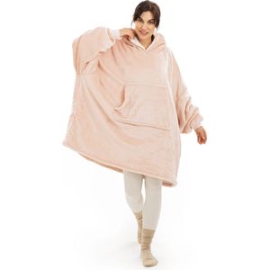 HOMELEVEL oversized fleece hoodie unisex - Grote, zachte fleecetrui om in te relaxen - Voor dames en heren -Lichtroze - Maat XL