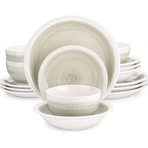 16-delig aardewerk tafelservies - rond - platte borden - dessertborden - mueslikommen - pastaskommen - 4-12 personen