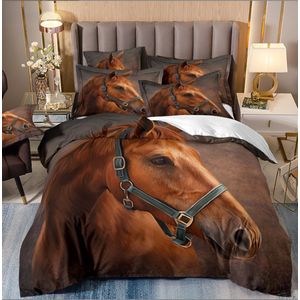 Paarden Tweepersoons Beddengoed - Paard - Dieren - Dekbed - Jongens Meisjes - Kinderkamer - Dekbedovertrek - Met Ritssluiting - Zacht - Microvezel - 200x210cm