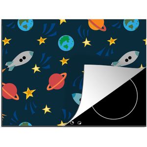 KitchenYeah® Inductie beschermer 77x59 cm - Patronen - Aarde - Ruimte - Raket - Jongens - Kinderen - Jongetje - Kids - Kookplaataccessoires - Afdekplaat voor kookplaat - Inductiebeschermer - Inductiemat - Inductieplaat mat