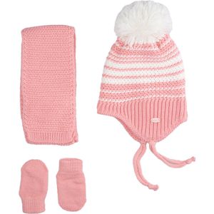 Kitti 3-Delig Winter Set | Muts (Beanie) met Fleecevoering - Sjaal - Handschoenen | 0-18 Maanden Baby Meisjes | Schattig-04 (K2150-05)
