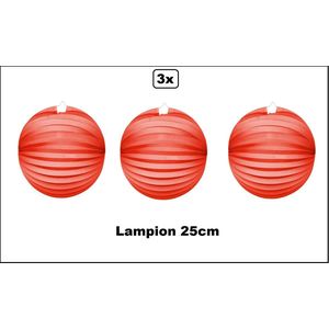 3x Lampion Rood 25cm - festival thema feest verjaardag party papier BBQ strand licht fun