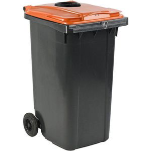 Afvalcontainer 240 liter grijs met oranje deksel met glasrozet en slot