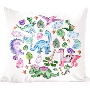 Sierkussens - Kussentjes Woonkamer - 40x40 cm - Kinderkamer - Dinosaurus - Cirkel - Meisjes - Kinderen - Roze - Kind