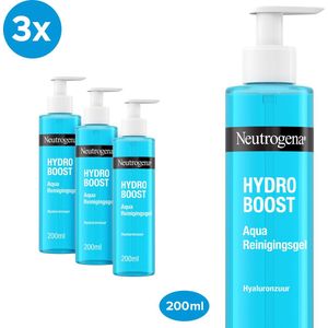 Neutrogena Hydro Boost Aqua Gel Reinigingsgel - hydraterende gezichtsreiniging - lichte gelformule met hyaluronzuur en glycerine - 3 x 200 ml